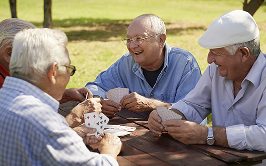 senior male friends playing cards